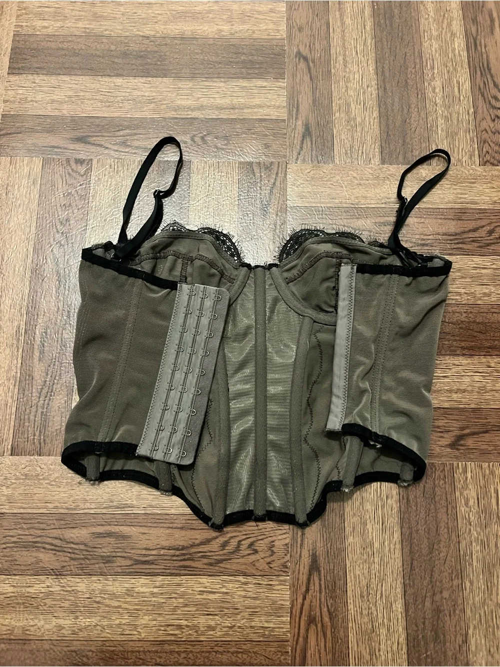 Urban Outfitters Black Lace Bustier Bandeau with Olive Underlay